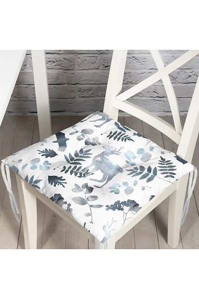 Realhomes Digital Printed Fluffy Chair Cushion with Deer and Leaf Motifs on White Background