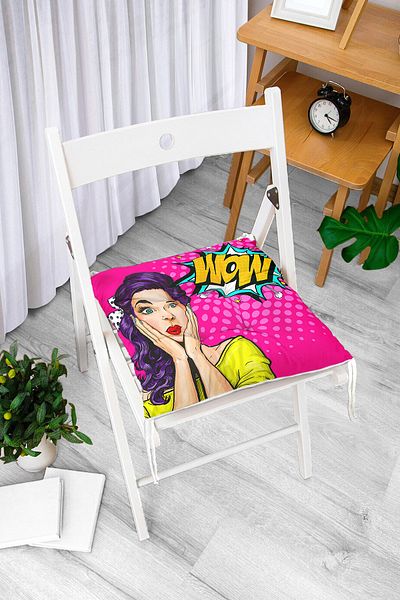 Realhomes Digital Printed Fluffy Square Chair Cushion with Pop Art Picture