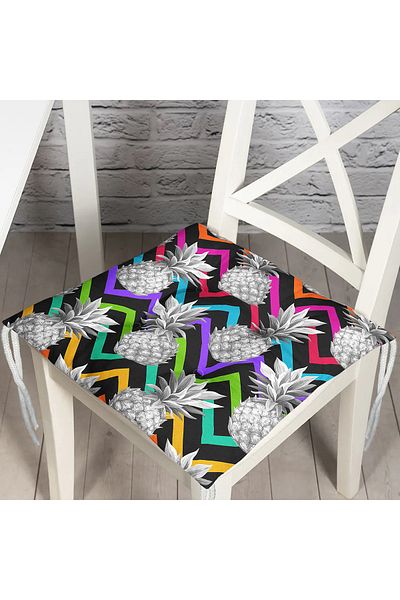 Realhomes Black Zigzag Themed Pineapple Patterned Modern Fluffy Chair Cushion