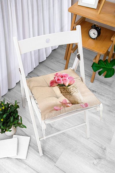 Realhomes Flower Basket Pattern Digital Printed Fluffy Chair Cushion
