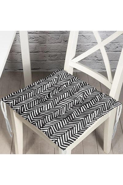 Realhomes Black and White Striped Digital Printed Fluffy Square Chair Cushion