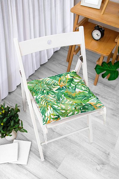 Realhomes Amazon Leaves Digital Printed Modern Pouf Chair Cushion