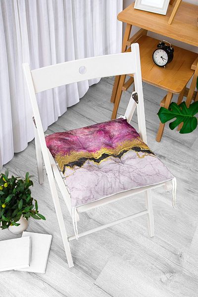 Realhomes Plum White Gold Patterned Modern Fluffy Chair Cushion
