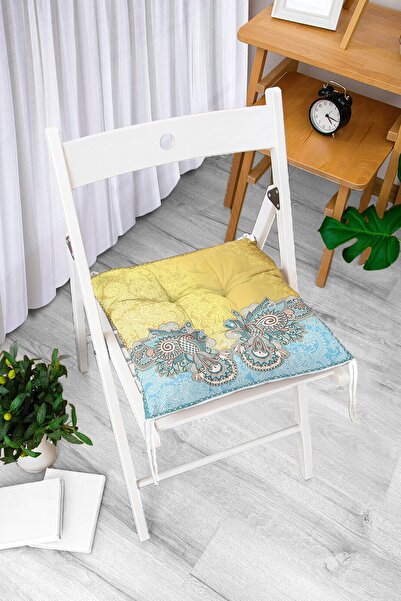 Realhomes Zlatno-plavi Ahengi moderni pufasti jastuk za stolicu sa digitalnim...