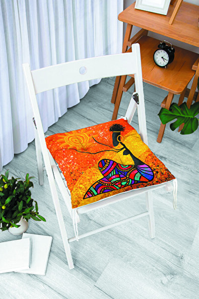 Realhomes Ethnic Orange Yellow Sun Holding Black Women's Printed Puffy Chair ...