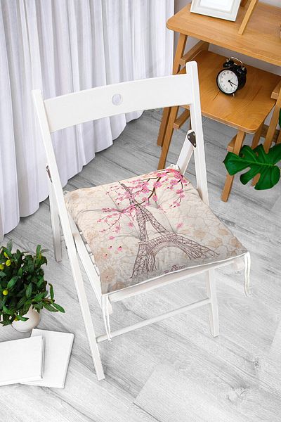 Realhomes Eiffel Tower Illustrated Digital Printed Pouf Chair Cushion