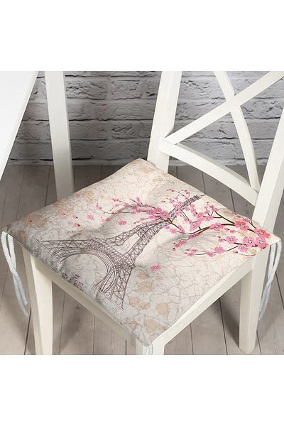 Realhomes Eiffel Tower Illustrated Digital Printed Pouf Chair Cushion