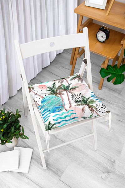Realhomes Palm Tree Patterned Planet Printed Digital Printed Fluffy Chair Cushion
