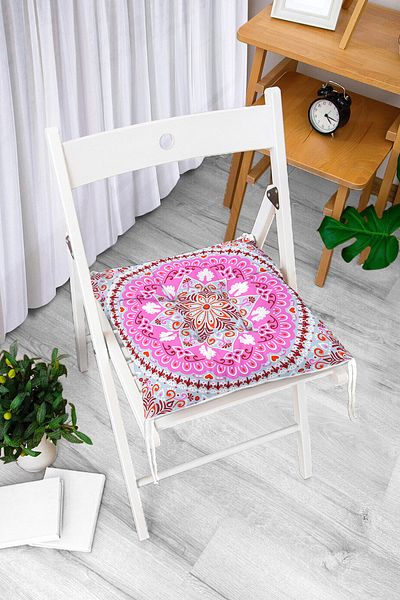 Realhomes Modern Digital Printed Fluffy Chair Cushion with Flower Ring Motif