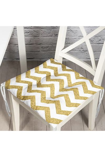 Realhomes Zigzag Gold Embossed Patterned Modern Design Fluffy Chair Cushion