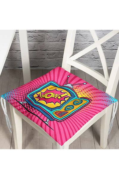 Realhomes Pop Art Wow TV Patterned Fluffy Square Chair Cushion
