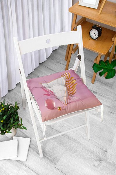 Realhomes Modern Fluffy Chair Cushion with Pink Floor and Triangle Marble Motif
