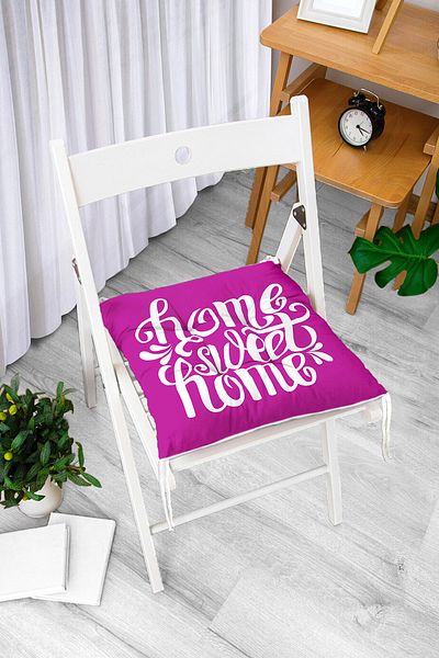 Realhomes Home Sweet Home Digital Printed Fluffy Square Chair Cushion