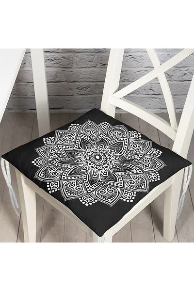 Realhomes Pernă de scaun pufoasă decorativă cu design mandala alb-negru