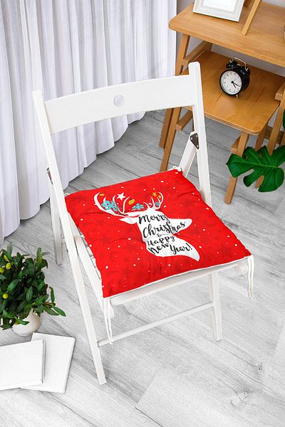 Realhomes Merry Christmas Deer Patterned Fluffy Square Chair Cushion