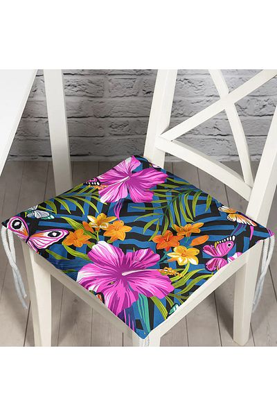 Realhomes Modern Design Pouf Chair Cushion with Geometric Flowers and Blue Background