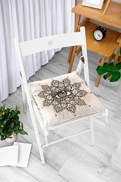 Realhomes Özel Tasarım Çiçek Üçüncü Göz Motifli Pofidik Sandalye Minderi