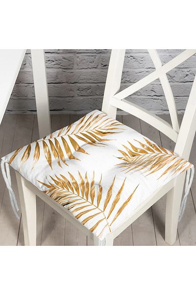 Realhomes Gold Colored Palm Leaves Digital Printed Pouf Chair Cushion