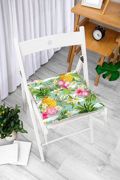 Realhomes Tropical Plant Patterned Digital Printed Fluffy Chair Cushion