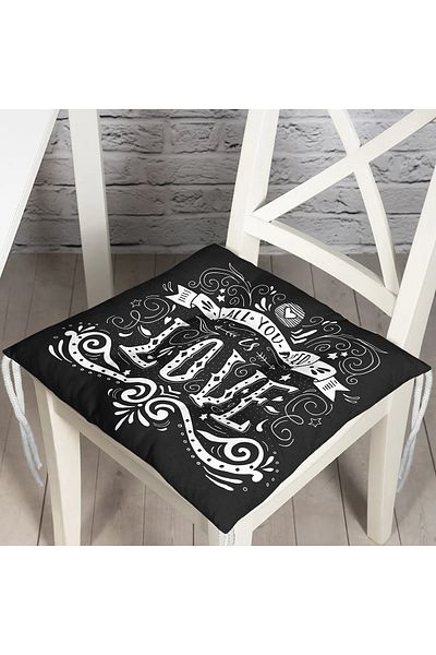 Realhomes Black Love Printed Fluffy Square Chair Cushion
