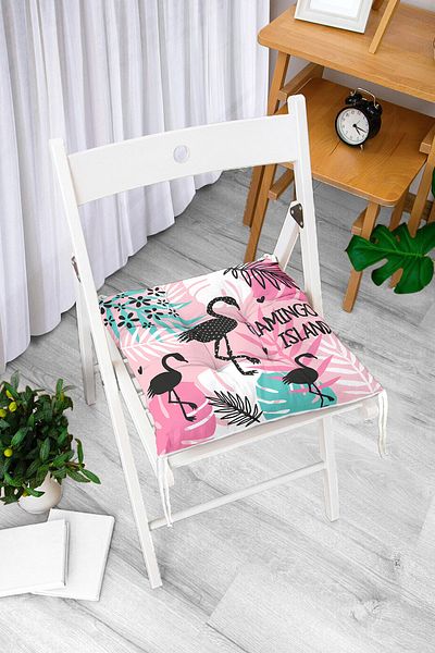 Realhomes Flamingo Patterned Digital Printed Fluffy Chair Cushion