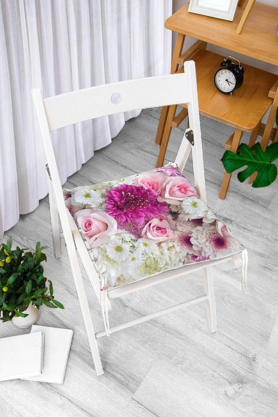 Realhomes Flower Bunch Digital Printed Fluffy Square Chair Cushion