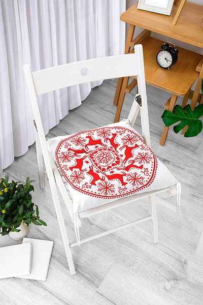 Realhomes Geometric New Year's Deers Digital Printed Fluffy Chair Cushion
