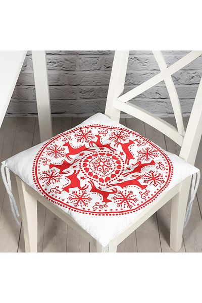Realhomes Geometric New Year's Deers Digital Printed Fluffy Chair Cushion