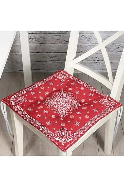 Realhomes Ethnic Motifs Digital Printed Chair Cushion on Red Background