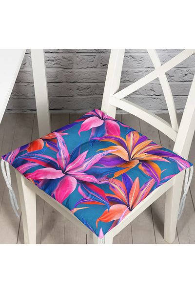 Realhomes Blue Floor Leaves Specially Designed Fluffy Chair Cushion
