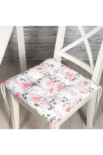 Realhomes Powder White Horizontal Themed Digital Printed Pouf Chair Cushion