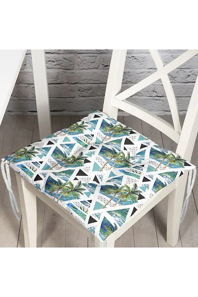 Realhomes Blue Geometric Palm Patterns Decorative Fluffy Chair Cushion