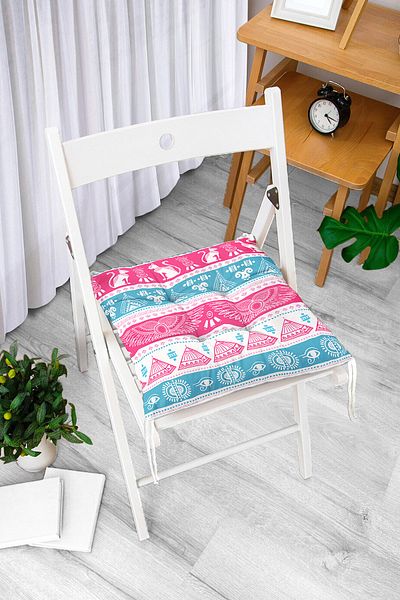 Realhomes Blue Pink Ethnic Patterned Fluffy Square Chair Cushion