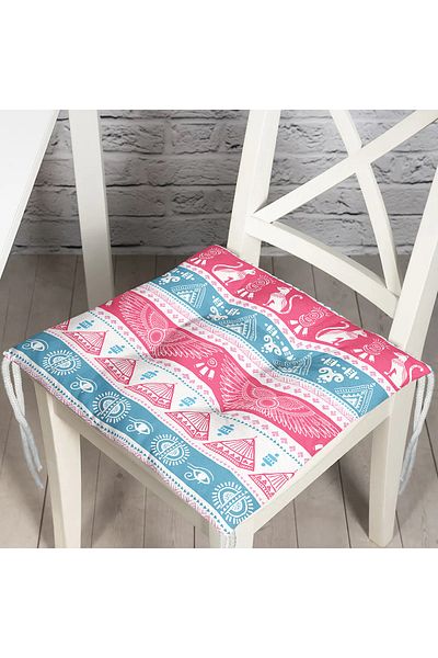 Realhomes Blue Pink Ethnic Patterned Fluffy Square Chair Cushion