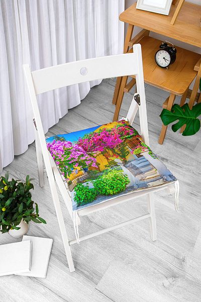Realhomes Pernă pentru scaun pătrată pufoasă, imprimată digital cu tematică florală
