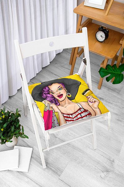 Realhomes Digital Printed Fluffy Square Chair Cushion with Pop Art Picture