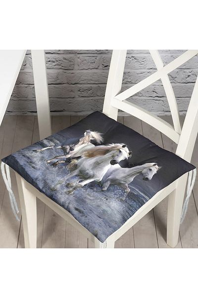 Realhomes Digital Printed Fluffy Square Chair Cushion with Horse Picture