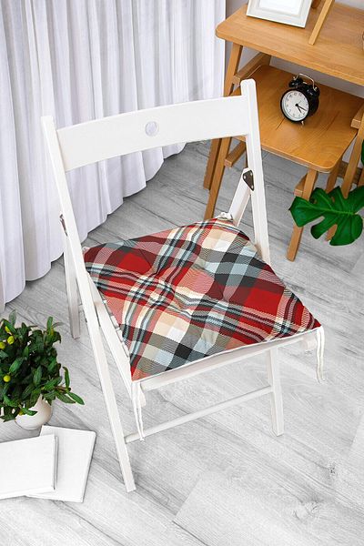Realhomes Red Black White Plaid Patterned Fluffy Square Chair Cushion