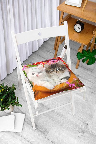 Realhomes Cute Cats Digital Printed Fluffy Square Chair Cushion
