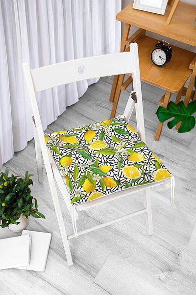 Realhomes Geometric And Lemon Patterned 3D Digital Printed Pouf Chair Cushion
