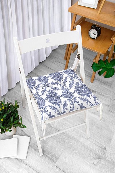 Realhomes Modern Damask Themed Digital Printed Fluffy Square Chair Cushion