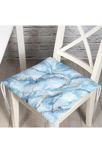 Realhomes Blue Colored Marble Patterned Digital Printed Fluffy Chair Cushion