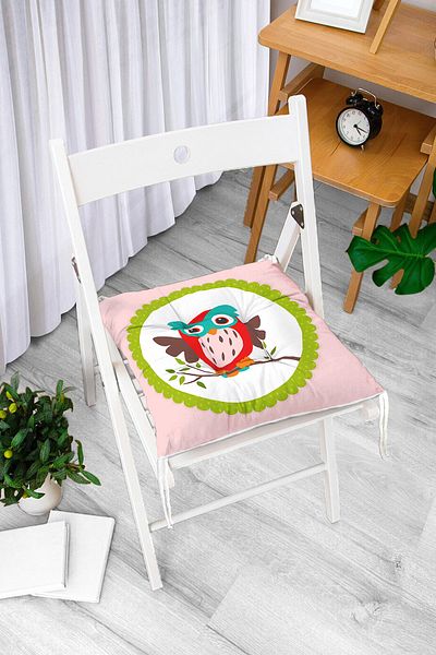 Realhomes Owl Patterned Digital Printed Fluffy Square Chair Cushion