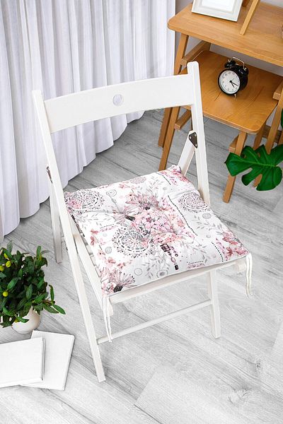 Realhomes Powder Color Embroidered Wheels Motif Fluffy Square Chair Cushion