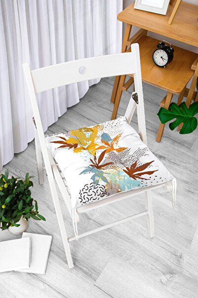 Realhomes Біла подушка для стільця з синьо-помаранчевим візерунком у вигляді ...