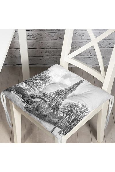 Realhomes Digital Printed Pofidic Square Chair Cushion with Eiffel Tower