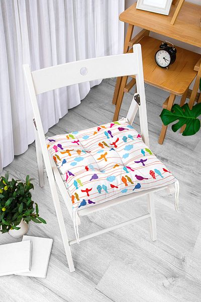 Realhomes Colorful Bird Themed Digital Printed Fluffy Square Chair Cushion