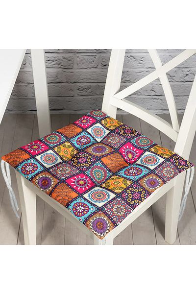 Realhomes Checkered Ethnic Patterned Special Design Pouf Chair Cushion