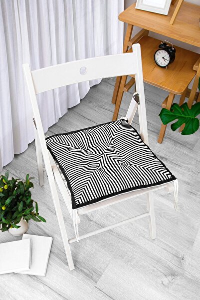 Realhomes Siyah Beyaz Dijital Baskılı Modern Sandalye Minderi