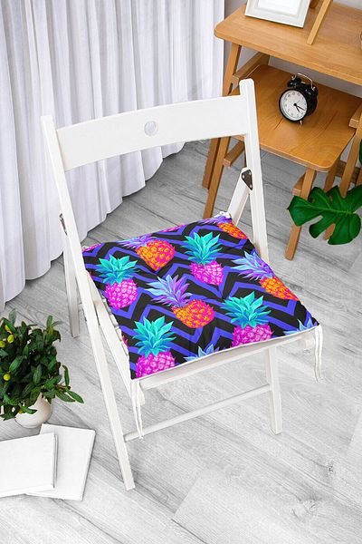 Realhomes Pofidik Square Chair Cushion with Blue Zigzag Floor and Pineapple Pattern